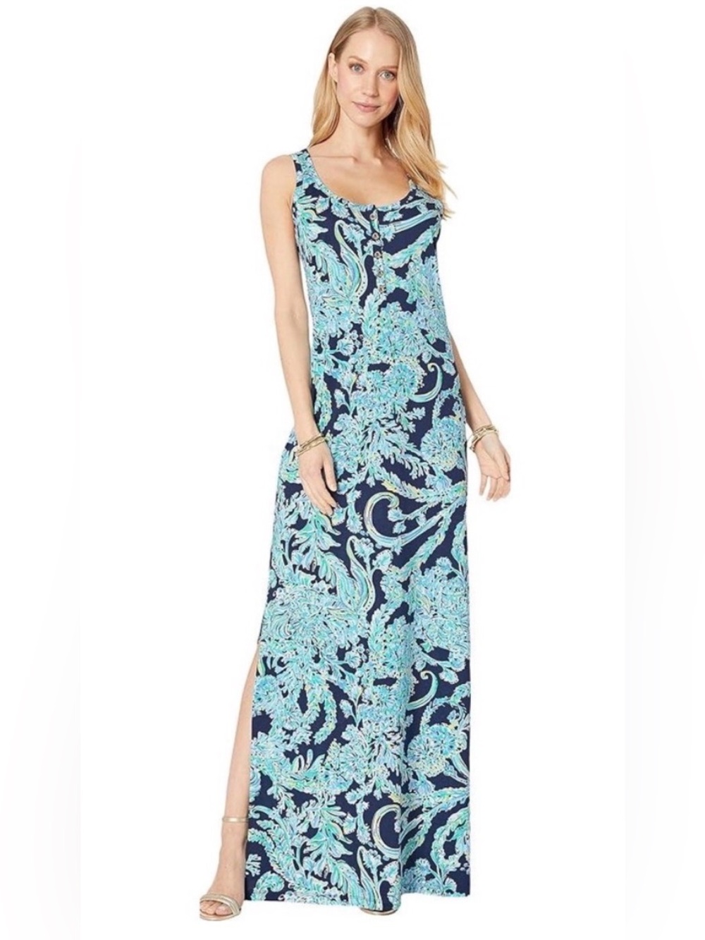 Lilly Pulitzer Merrill Maxi Dress in High Tide Navy Scuba Doo
